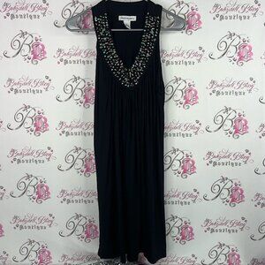Cruise wear & co dress healing crystal Elegant Black Midi Beaded Neckline